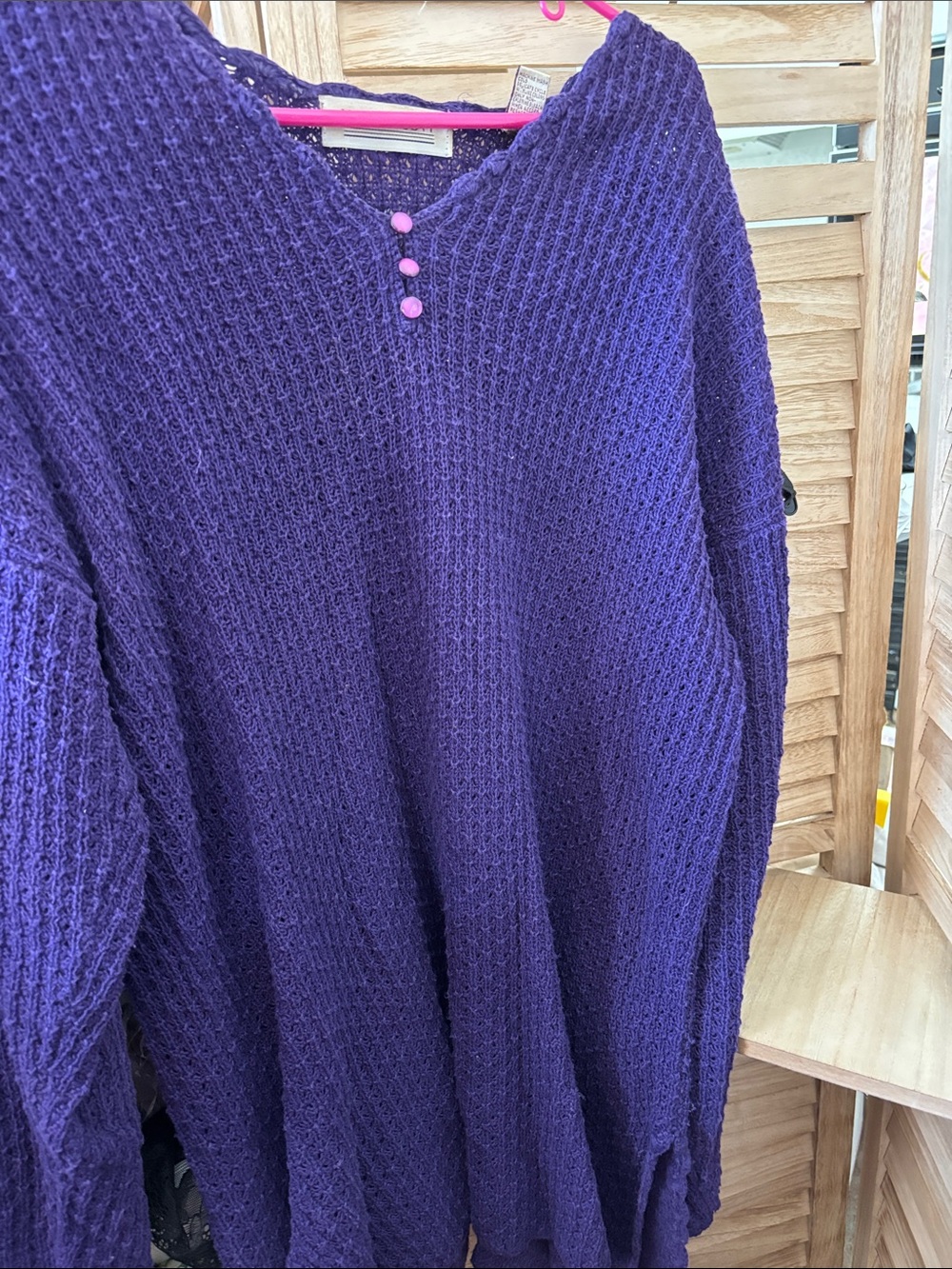 Karen Scott Oversized Purple Waffle-Knit Women's Sweater with Button Detail MED